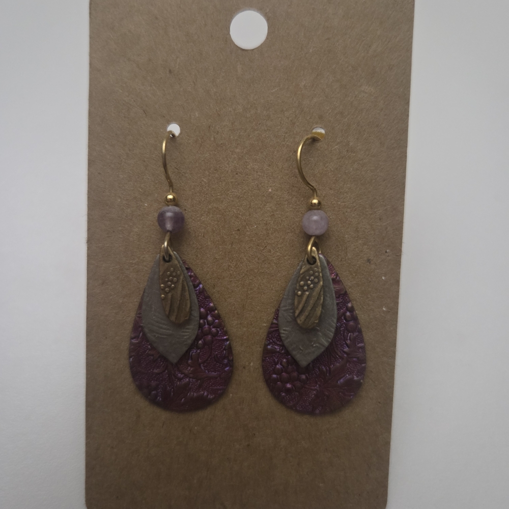 New! Elegant Gold and Purple Teardrop Earrings